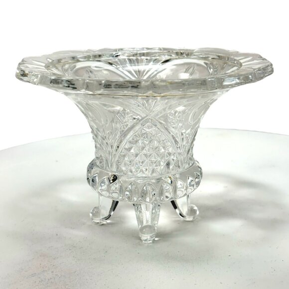 Vintage Footed Etched Glass Vase/Candy Dish With Floral Design 4" H x 6" W - Picture 2 of 7